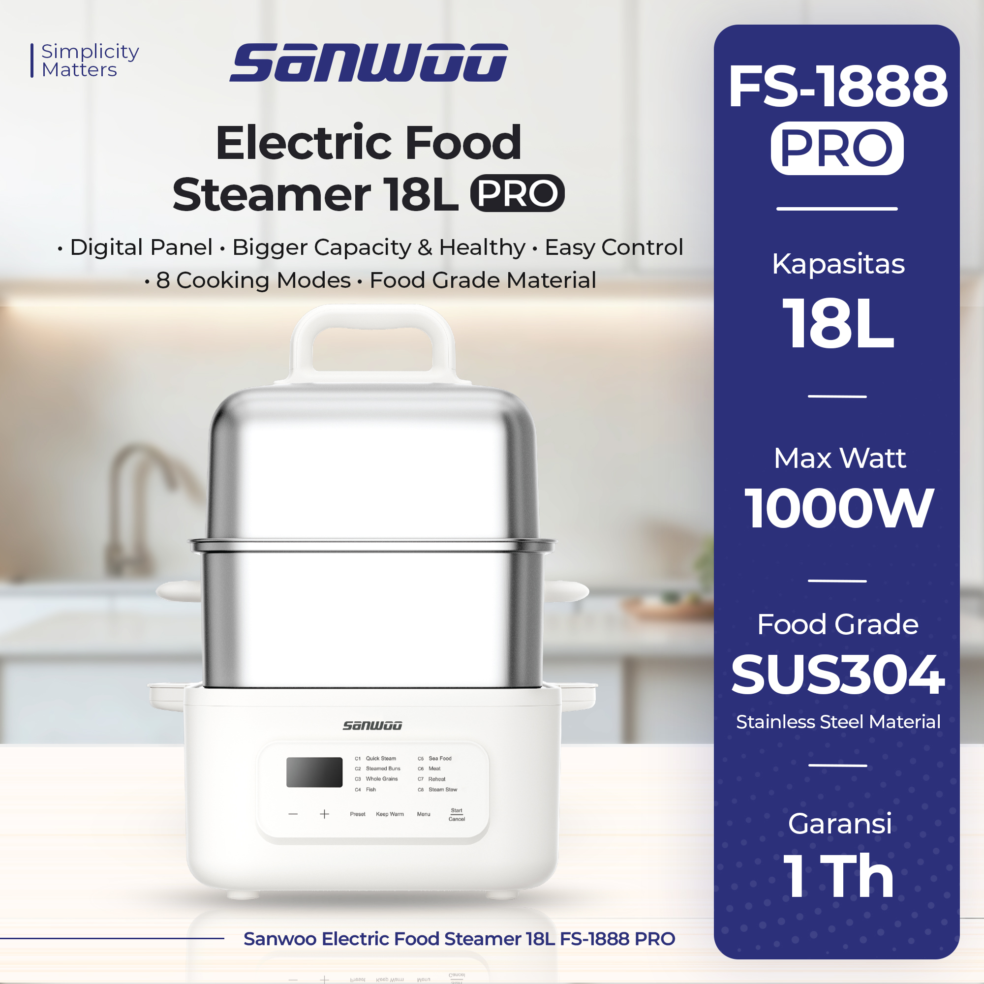 Electric Food Steamer Pro 18 Liter / Food Steamer Stainless